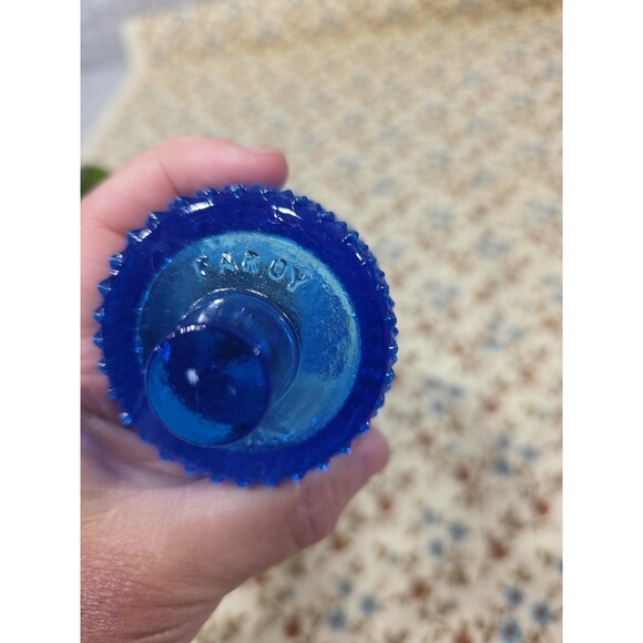 Vintage Faroy‎ Blue Spike Peg Vases Pair Diamond Point Glass Vanity Decor Sconce - Picture 3 of 6